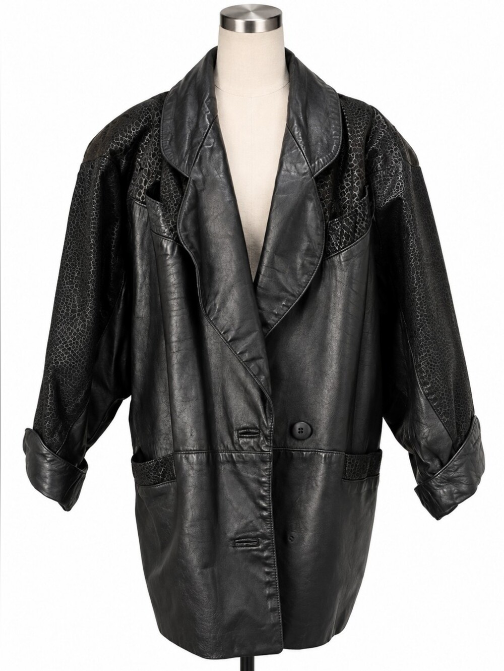 Vintage G-III Genuine Leather Oversized Padded Shoulder Jacket Black M